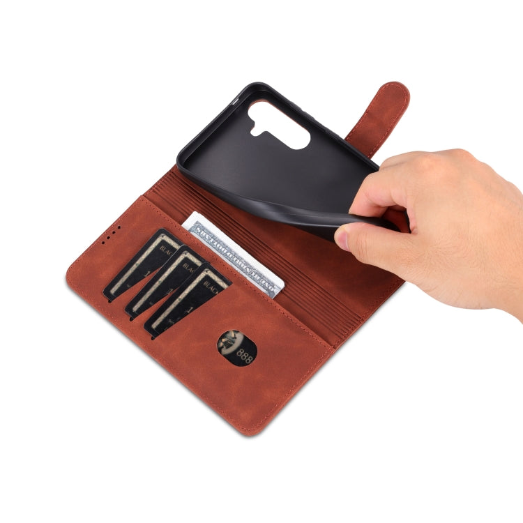 AZNS Skin Feel Calf Texture Flip Leather case for Samsung Galaxy S24 5G, showcasing its elegant design and practical features.